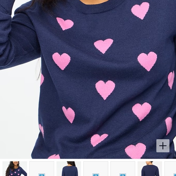J Crew- Heart Patterned Navy and Pink Sweater, Size Medium - Picture 5 of 13